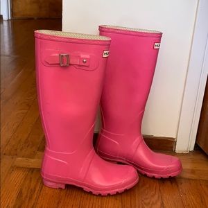 Tall pink hunter rain boots